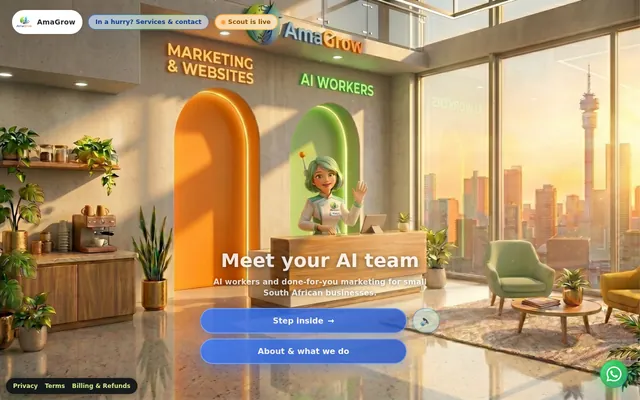 The AmaGrow AI virtual office homepage