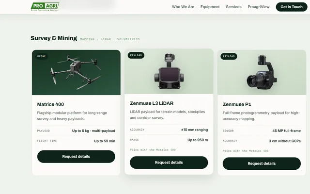 The ProAgri drone services homepage
